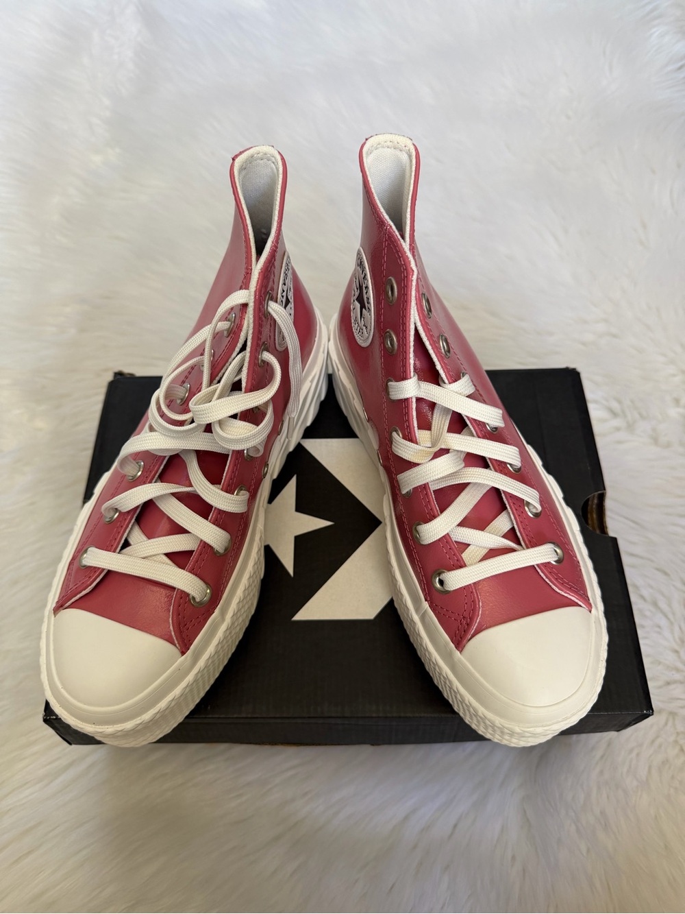 Converse Madder Pink/White High Top Platform Sneakers 6.5